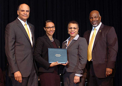 Left to right: Chancellor Martin, Hannah Talton, Dr. Hymon-Parker and Provost Whitehead Jr.