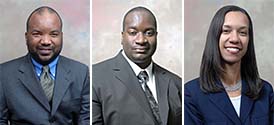 Drs. Roland Leak (far left), Omar Woodham (center) and Kimberly McNeil (right)