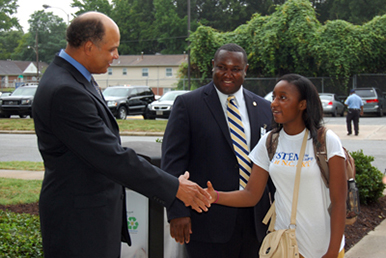 Chancellors Martin, Principal Alston and STEM early college student