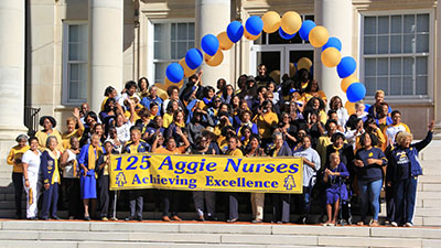 125 Aggie Nurses on the steps of Dudley