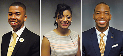 Left to right: Student body president, Jordan Alexander Greene, Jasmine Boles and Jeffron Smalls, the new Miss and Mister A&T