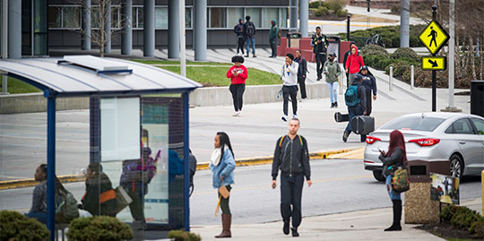 Students walking across N.C. A&T campus