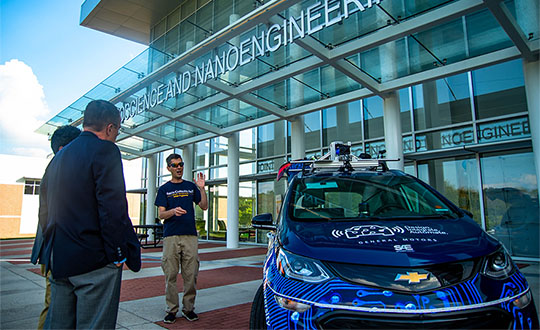 The Chevrolet Volt being modified by N.C. A&T student engineers into a self-driving automobile.