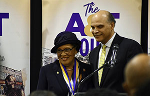 U.S. Rep. Alma Adams, a two-time A&T alumna standing with Chancellor Martin